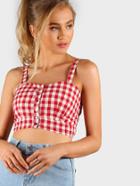 Shein Plaid Snap Button Crop Top Red