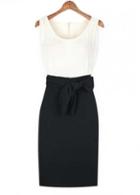 Rosewe Chic Color Block Round Neck Sheath Dress For Summer