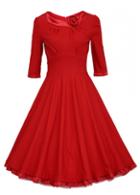 Rosewe Zip Closure Red Three Quarter Sleeve Dress