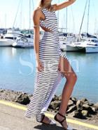Shein White Beachdresses Sleeveless Backless Striped Maxi Dress