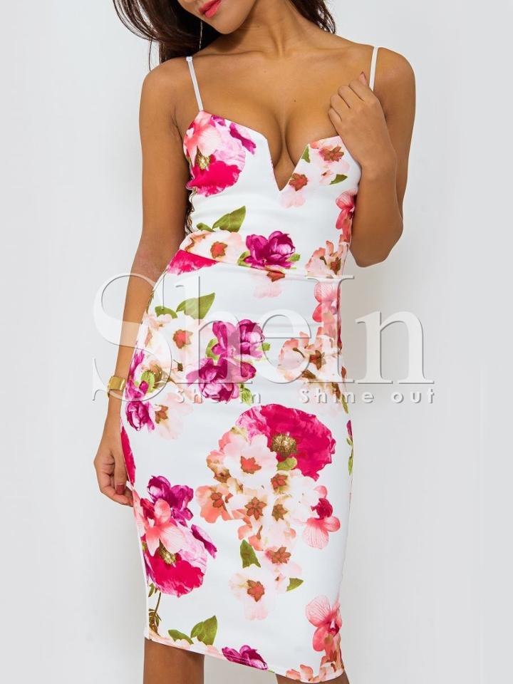 Shein Muiticolour Spaghetti Strap Patterned Stunning Floral Print Dress