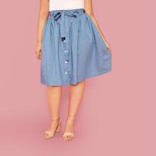 Shein Plus Button Up Tie Waist Polka Dot Skirt