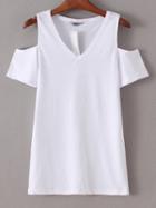 Shein White V Neck Cold Shoulder Slim T-shirt