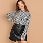 Shein Plus Mock-neck Form Fitting Striped Tee