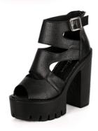 Shein Cutout Chunky Heel Buckle Ankle Black Sandals