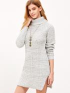 Shein Pale Grey Turtleneck Raglan Sleeve Slit Side Sweater