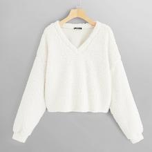 Shein V-neck Teddy Pullover