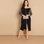 Shein Plus Off Shoulder Mesh Sleeve Zip Up Dress