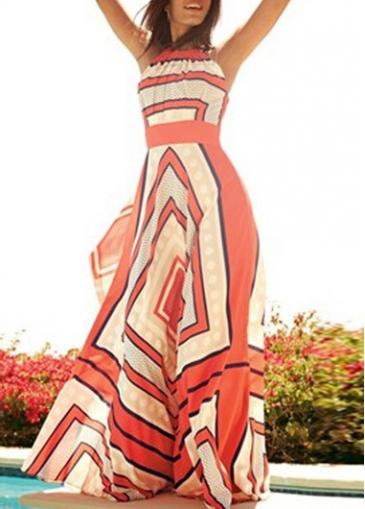 Rosewe Geometric Print Sleeveless Chiffon Maxi Dress