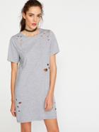 Shein Heather Grey Short Sleeve Distressed Tee Dress