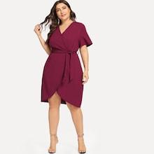 Shein Plus Curved Hem Surplice Wrap Dress