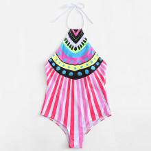 Shein Striped High Neck Swimsuit