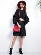 Shein Black Ruffle Sleeve A-line Dress