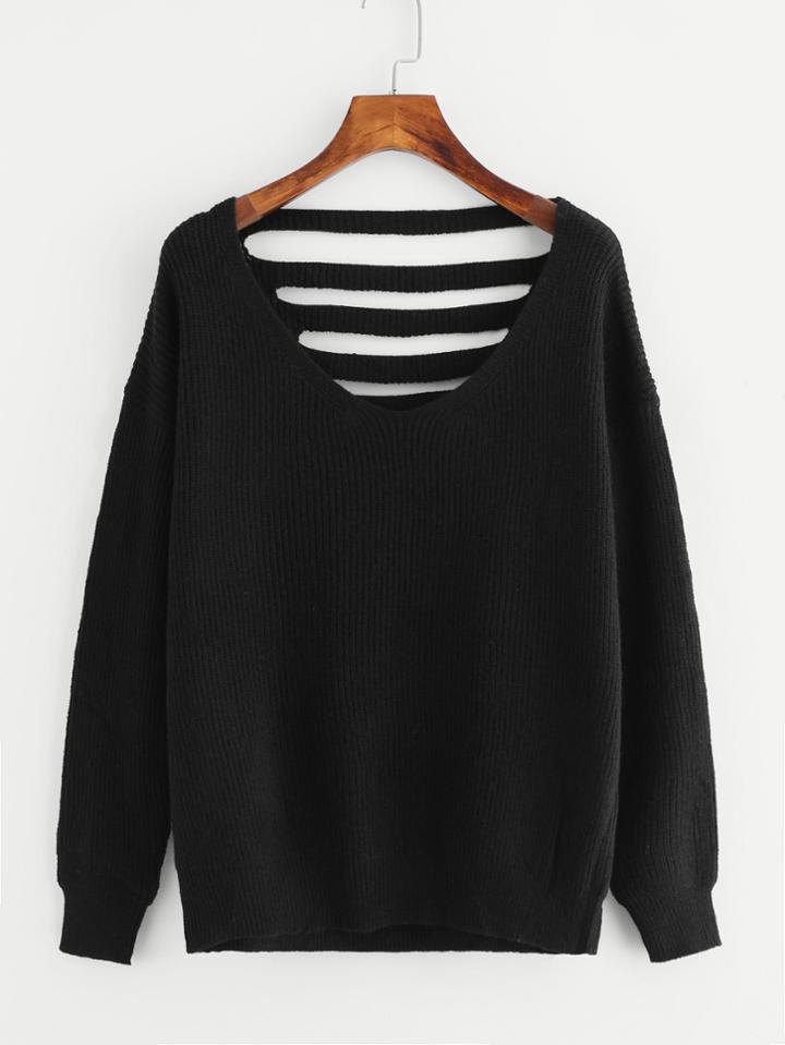 Shein Laddering Back Solid Sweater