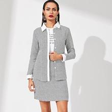 Shein Plaid Print Shirt And Skirt Set
