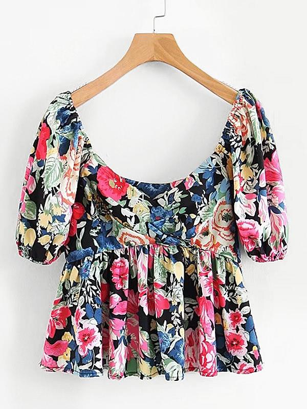 Shein Surplice Neckline Florals Smock Top