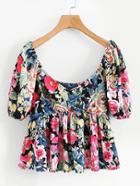 Shein Surplice Neckline Florals Smock Top