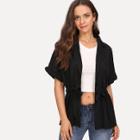 Shein Notch Collar Frill Cuff Drawstring Waist Blouse
