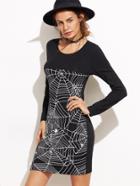 Shein Black Cobweb Print Sheath Dress