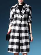 Shein Black Lapel Long Sleeve Plaid Pockets Coat