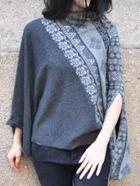 Shein Blue Mock Neck Tribal Embroidered Cape