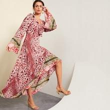Shein Ruffle Detail Wrap Leopard Print Dress