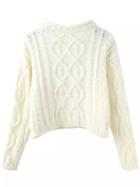 Shein White Mock Neck Cable Knit Crop Sweater