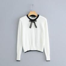 Shein Bow Front Contrast Trim Fuzzy Jumper