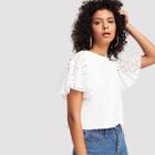 Shein Boxy T-shirt With Eyelet Embroidered Flutter Sleeve