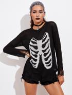 Shein Halloween Skeleton Frayed Jumper