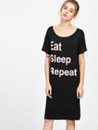 Shein Black Slogan Print Night Dress