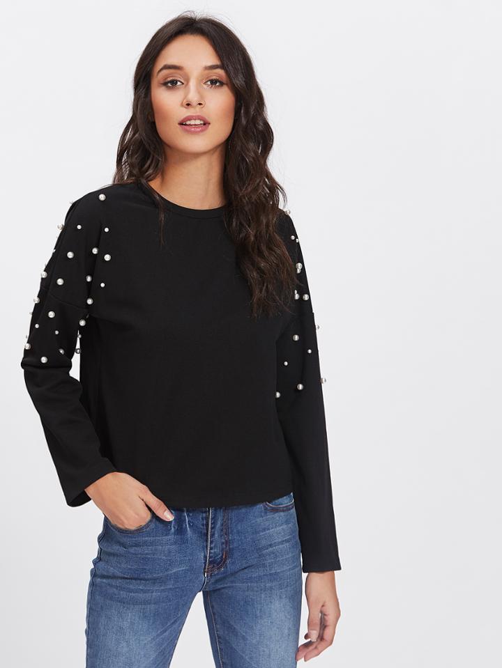 Shein Pearl Beaded Drop Shoulder Top