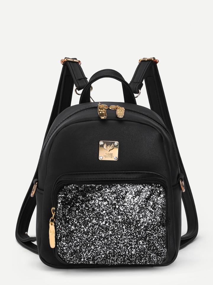 Shein Sequin Pocket Front Pu Backpack