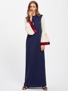 Shein Kaftan Dress With Satin Trim Contrast Bell Sleeve