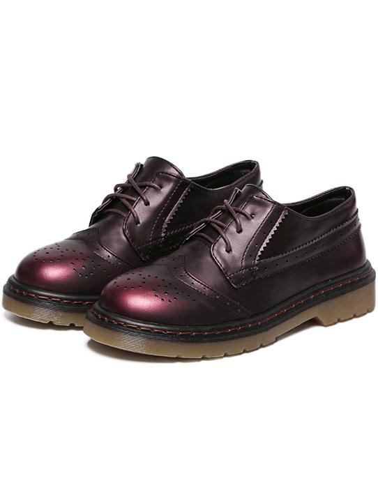 Shein Wine Red Round Toe Pierced Lace Up Flats
