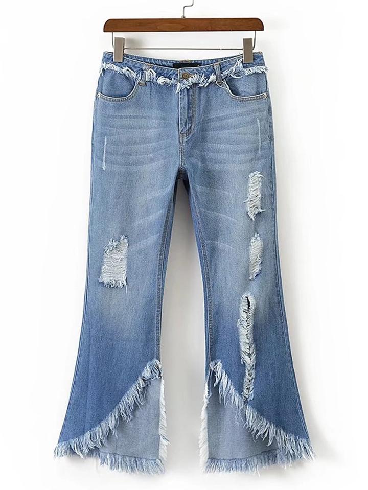 Shein Frayed Trim Ripped Detail Flare Jeans