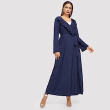 Shein Surplice Neck Ruffle Trim Tie Waist Hijab Dress