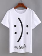 Shein Emoticons Print White T-shirt