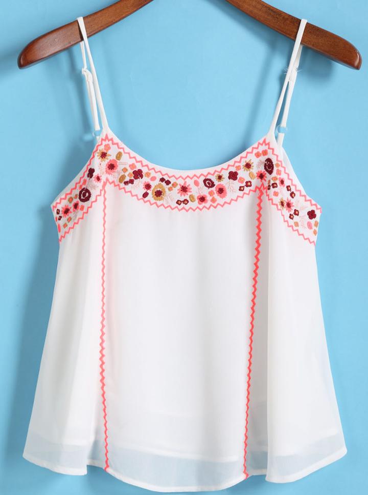 Shein Spaghetti Strap Embroidered Chiffon Cami Top