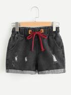 Shein Destroyed Drawstring Waist Cuffed Denim Shorts