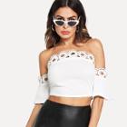 Shein Lace Trim Fitted Bardot Top