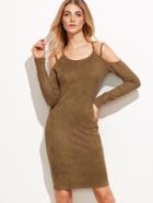 Shein Brown Cold Shoulder Long Sleeve Pencil Dress