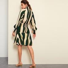 Shein Flounce Hem Striped Smocked Dress
