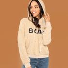 Shein Letter Front Drawstring Teddy Hoodie