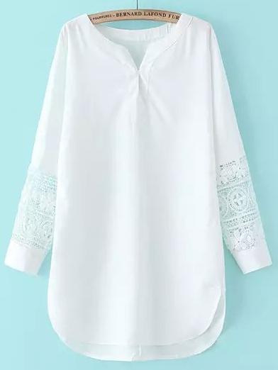 Shein V Neck Crochet Chiffon White Dress