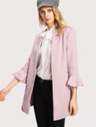 Shein Flounce Sleeve Faux Pearl Detail Coat