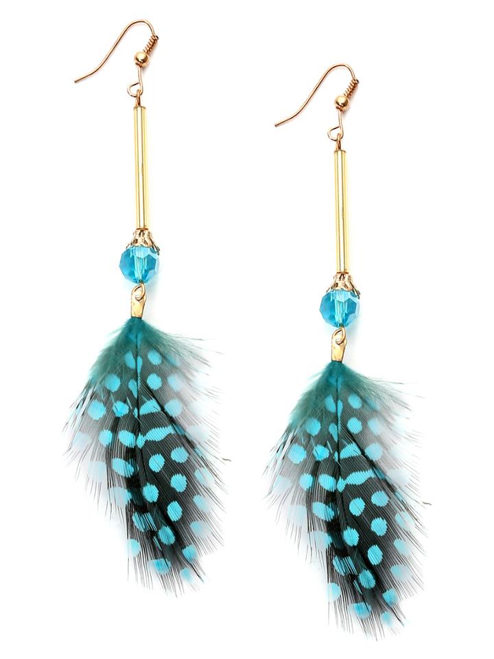 Shein Green Polka Dot Feather Drop Earrings