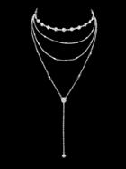 Shein Silver Simple Diamond Pendant Multi-layer Necklace