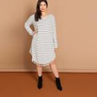 Shein Plus Tassel Detail Curved Hem Striped Dress