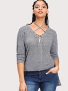 Shein Drop Shoulder Slit Side Marled Knit Tee